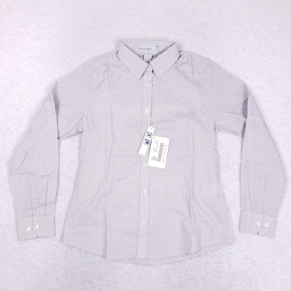 North End Women‎ Button Up Shirt S Purple Grid Wrinkle Resistant Workwear
